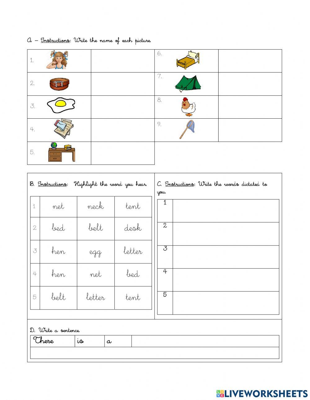 Lesson 5: words with short e exercises