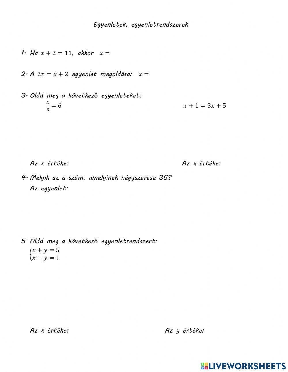 Egyenletek - egyenletrendszerek