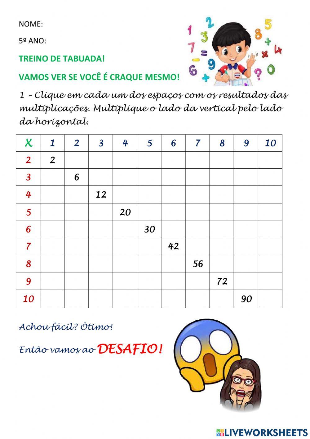 Treino-desafio multiplicação