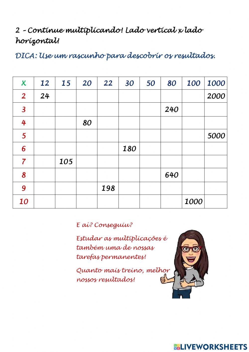 Treino-desafio multiplicação