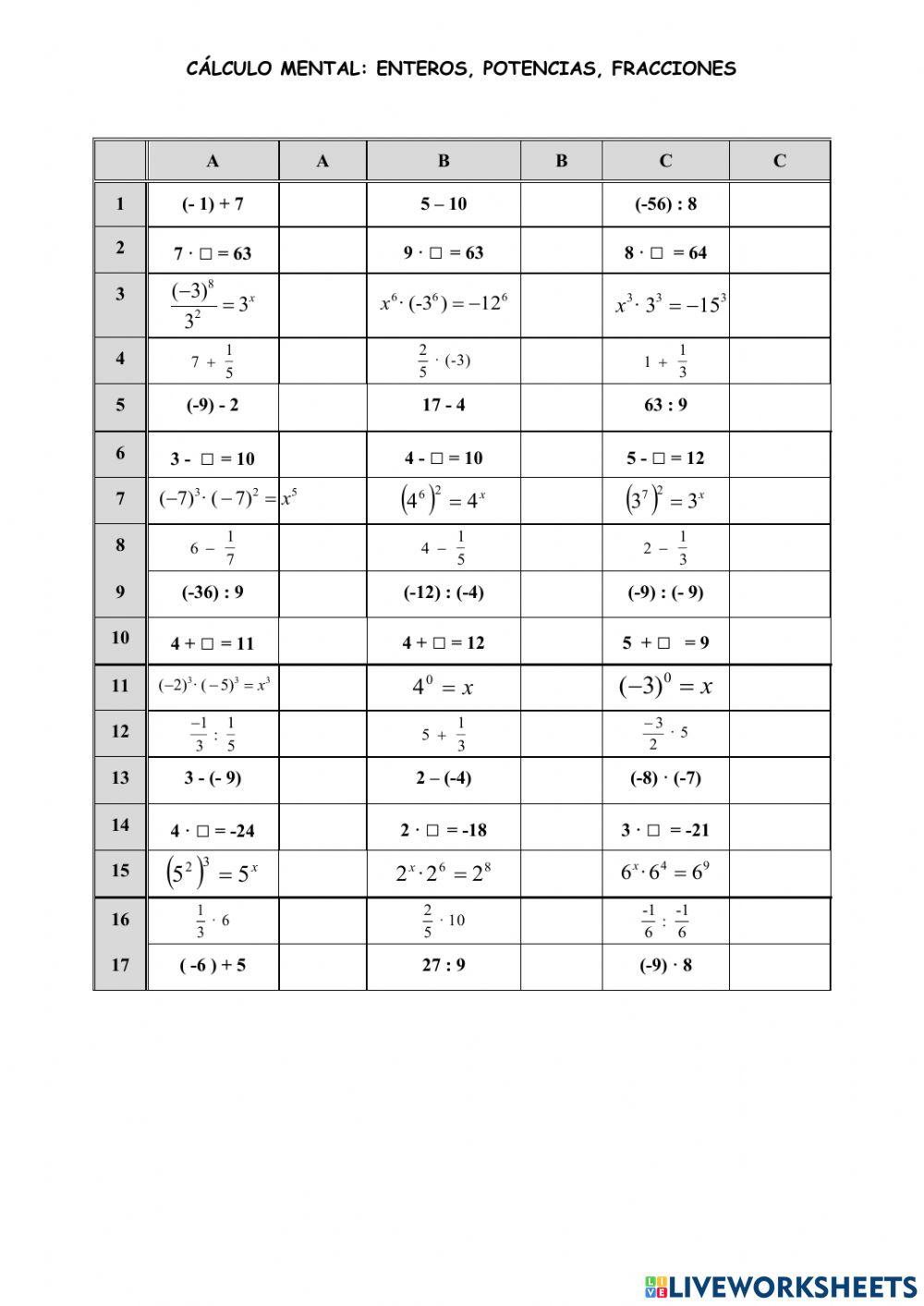 Cálculo mental variado