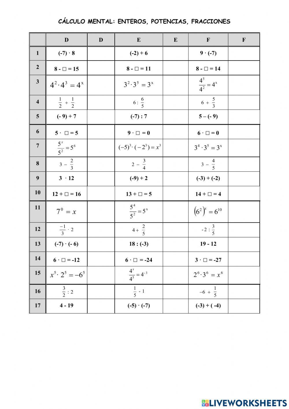 Cálculo mental variado