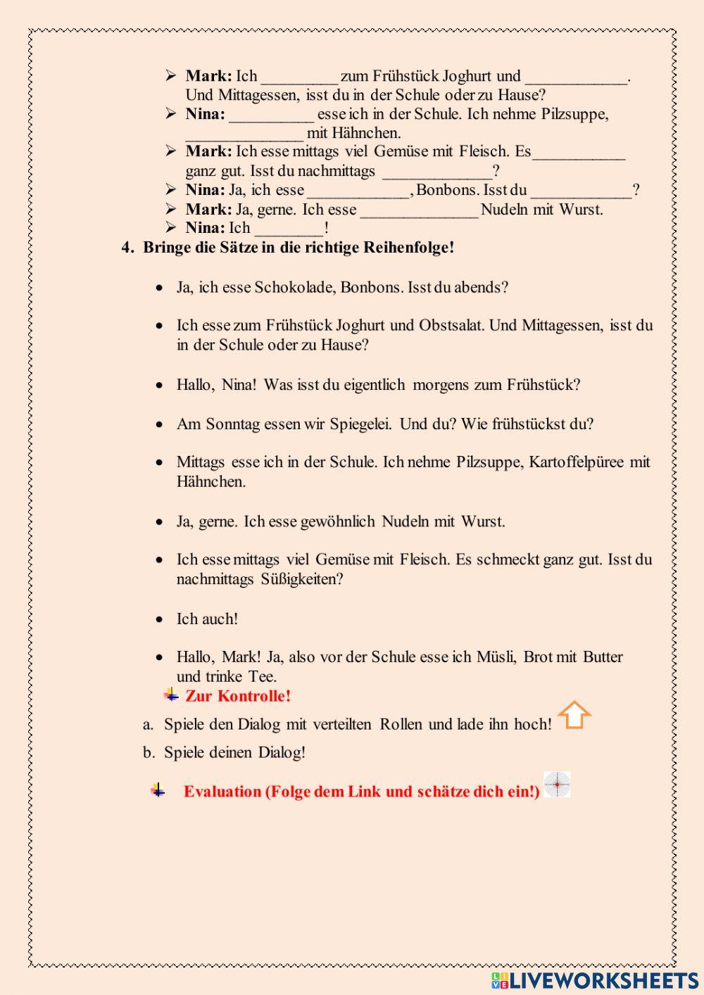 Dialog zum Thema -Essen-