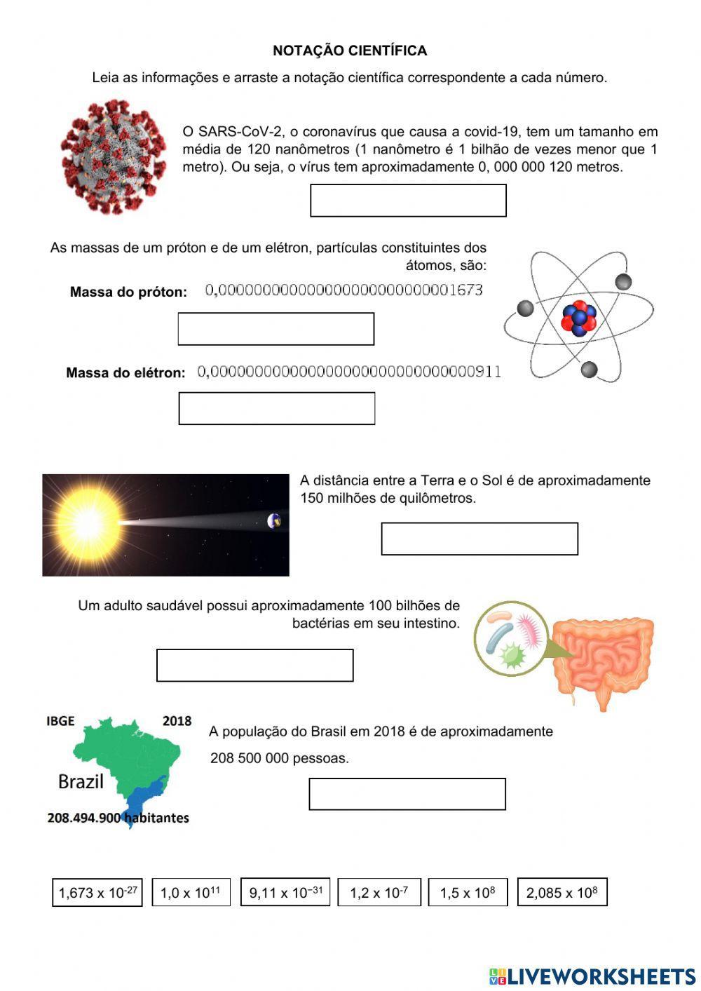 Operações em Notação Científica worksheet