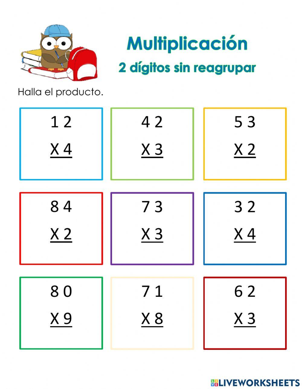 Multiplicación 2 dígitos sin reagrupar