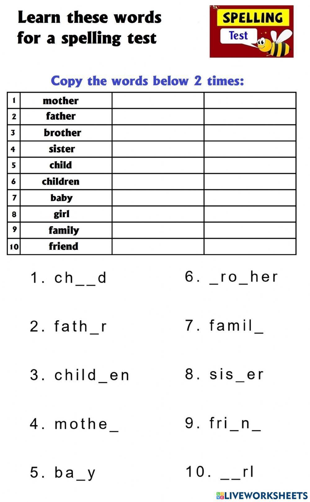 Spelling words -Family-