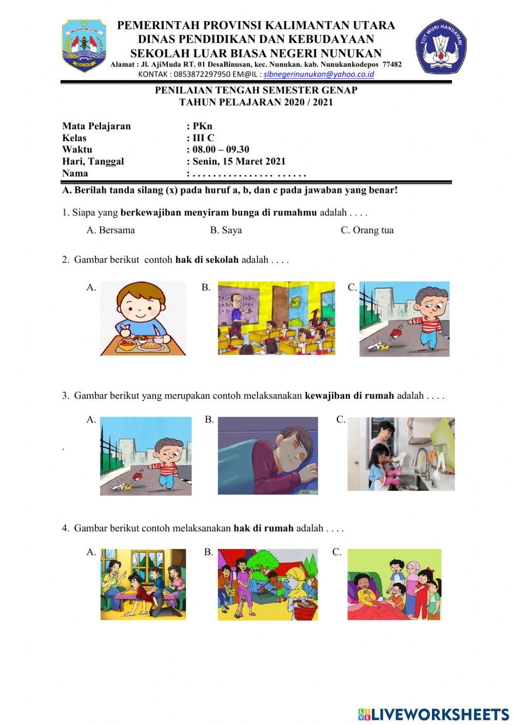 Ujian PKN kelas 3 tunagrahita SDLB