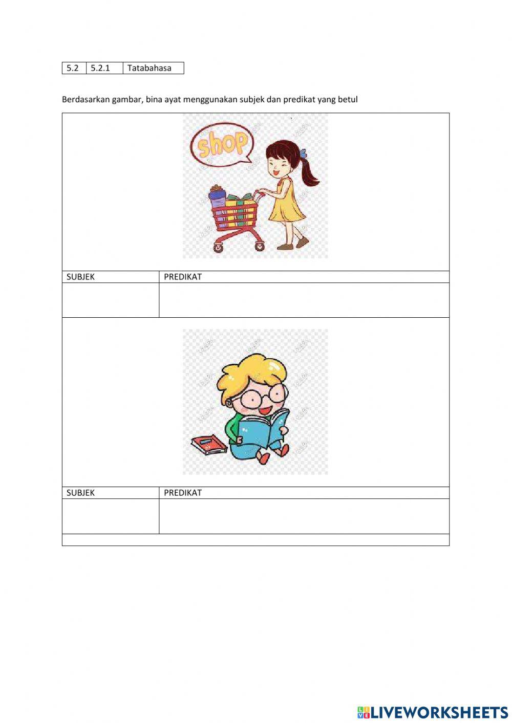 5.2.1 Subjek Predikat ( Aktiviti harian)
