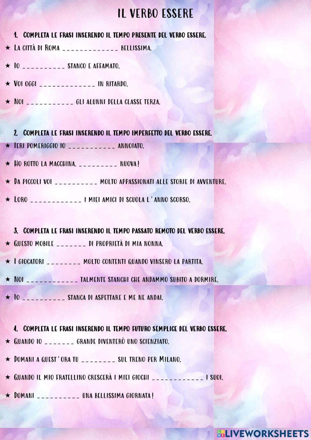 Tempi semplici del verbo essere