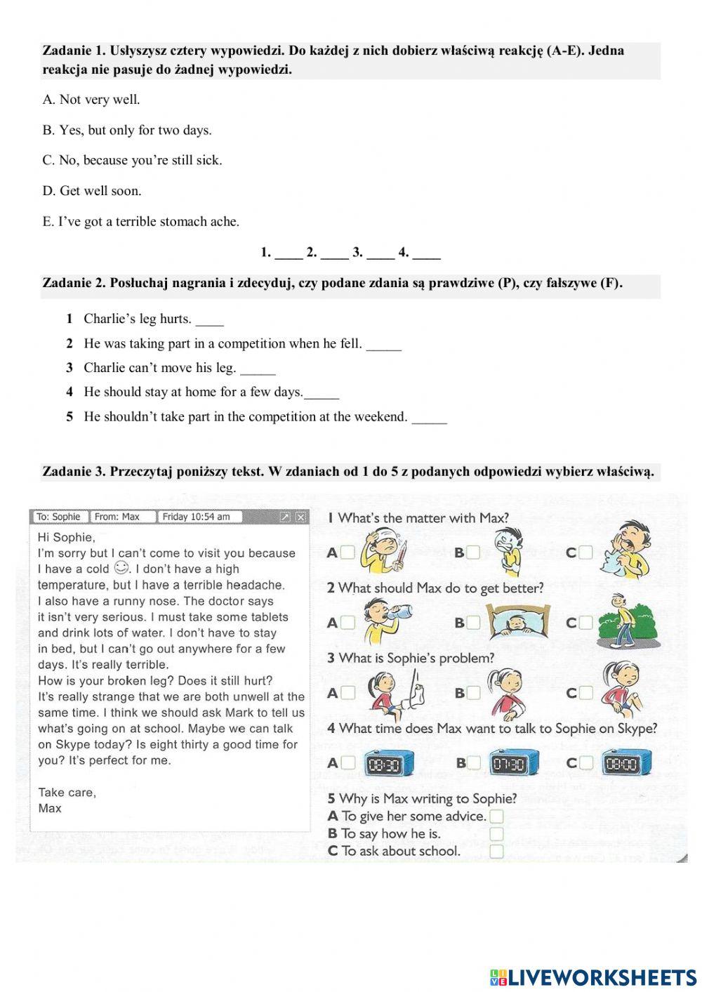 Test (Klasa 6, unit 5 Health) Test (Klasa 6, unit 5 Health)