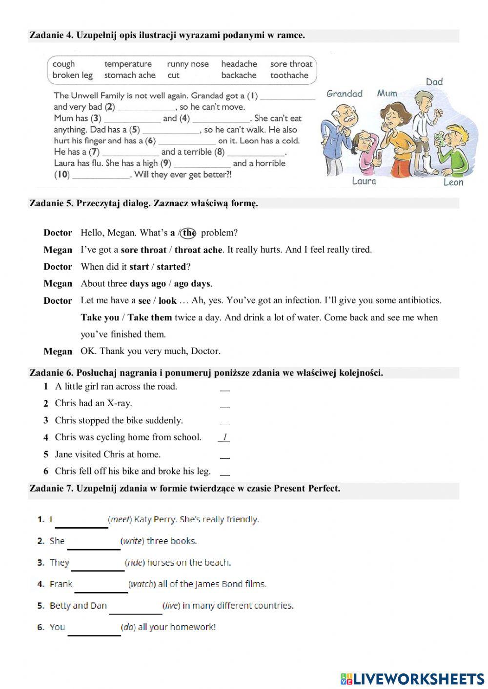 Test (Klasa 6, unit 5 Health) Test (Klasa 6, unit 5 Health)