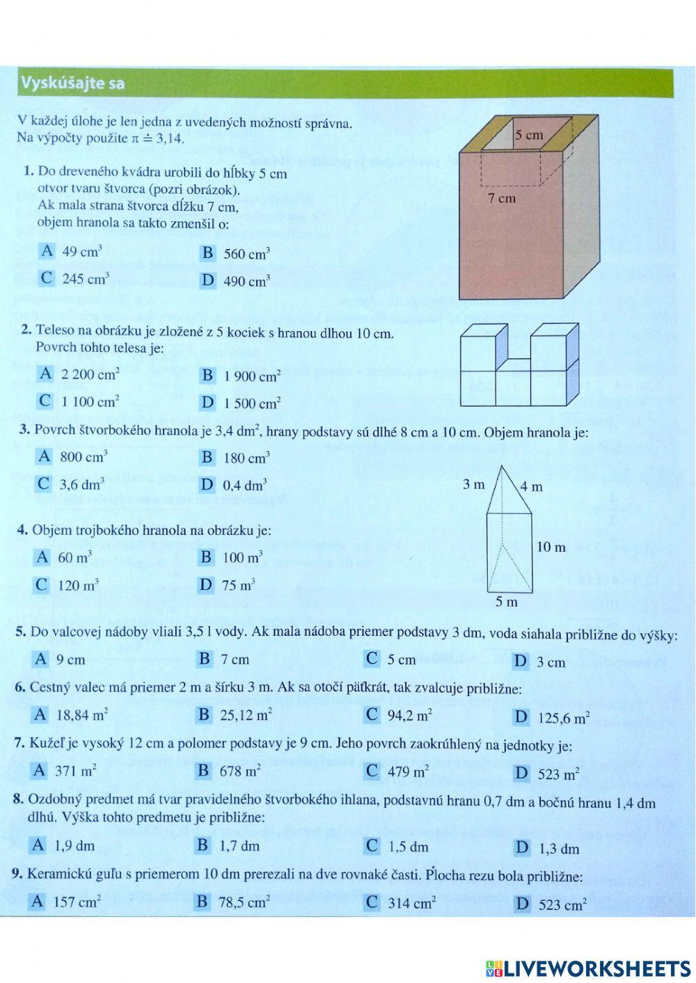 Vyskúšajte sa (objem a povrch telies)