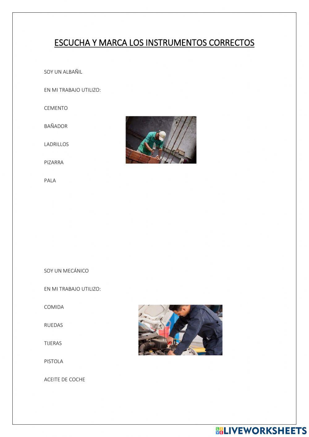 Ficha sobre los oficios: Yo quiero ser...