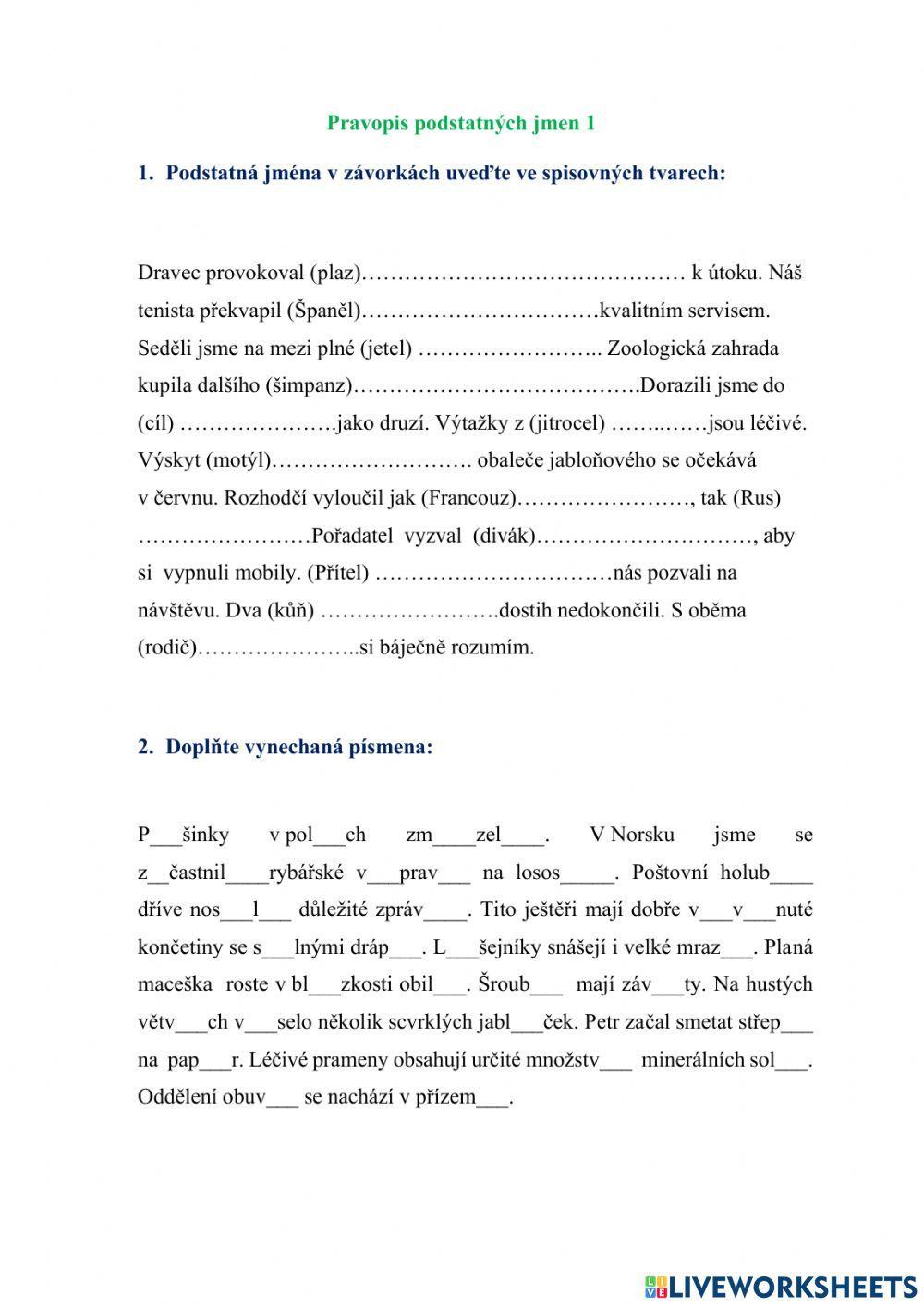 Pravopis podstatných jmen 1