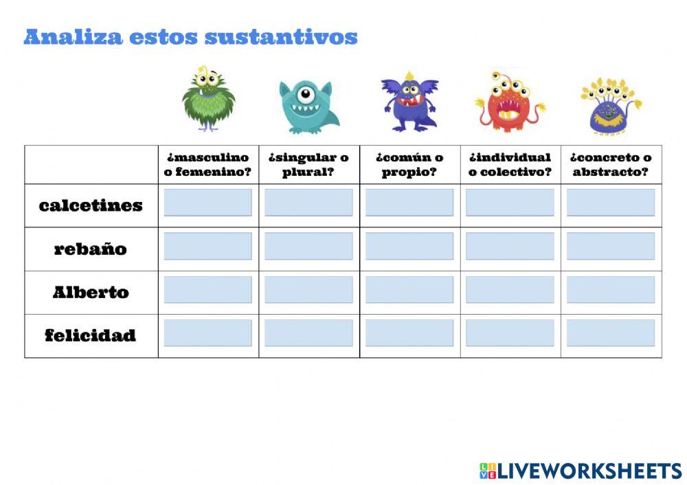 Analiza estos sustantivos