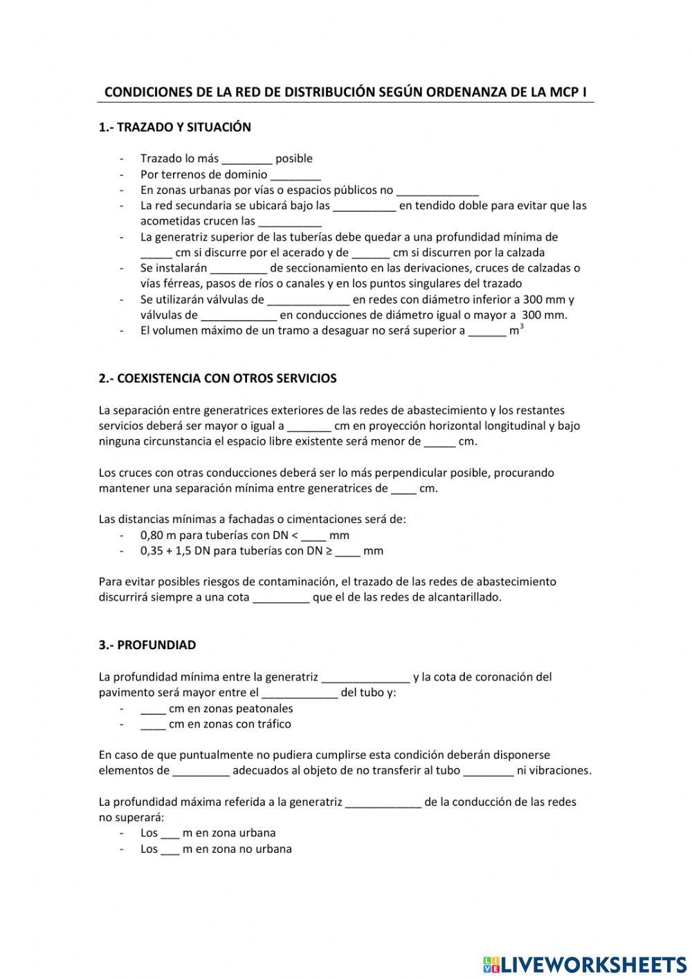 Condiciones de la red de distribución según ordenanza de la MCP 1ª parte