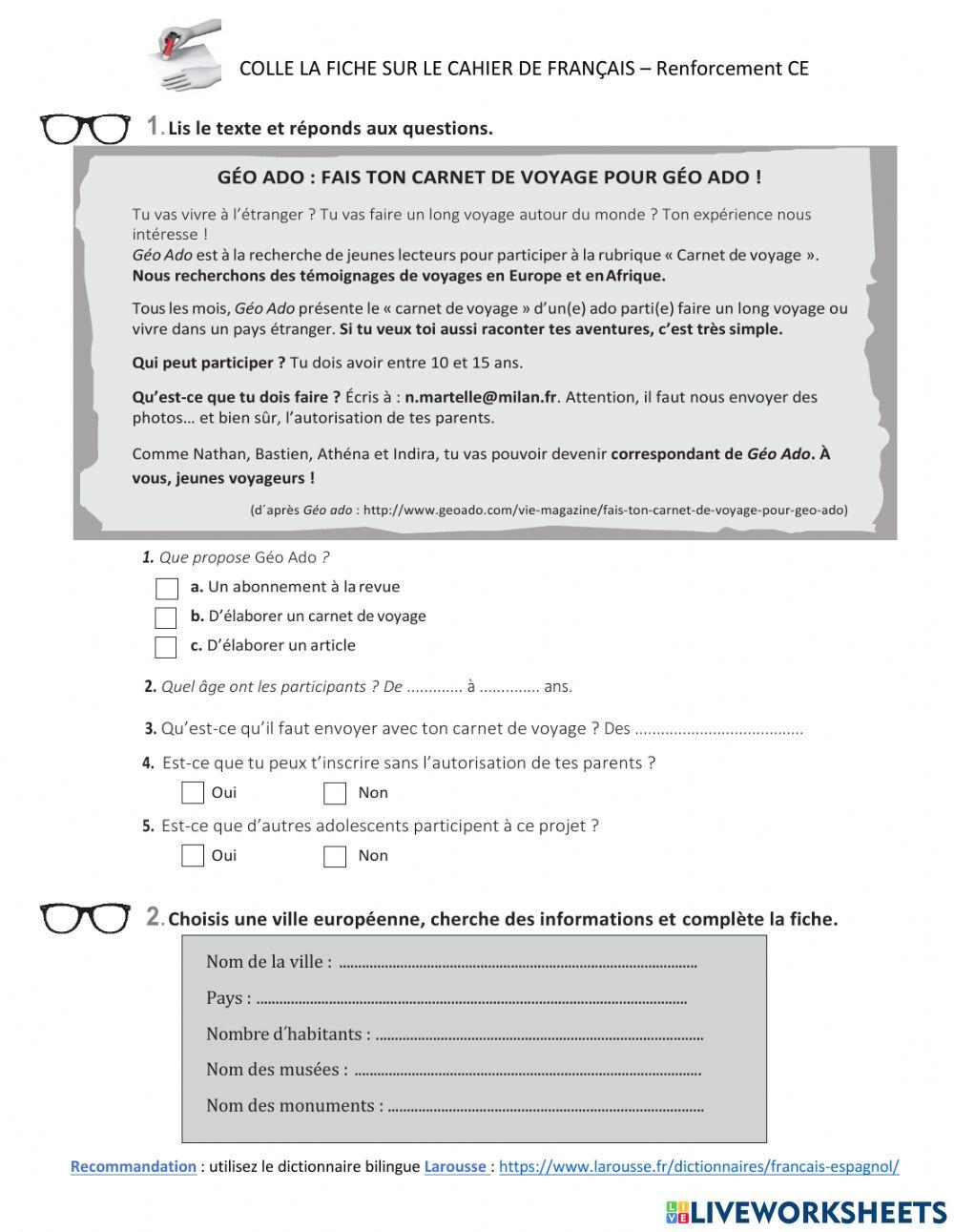 C. Écrite Mon tour d'Europe Renforcement