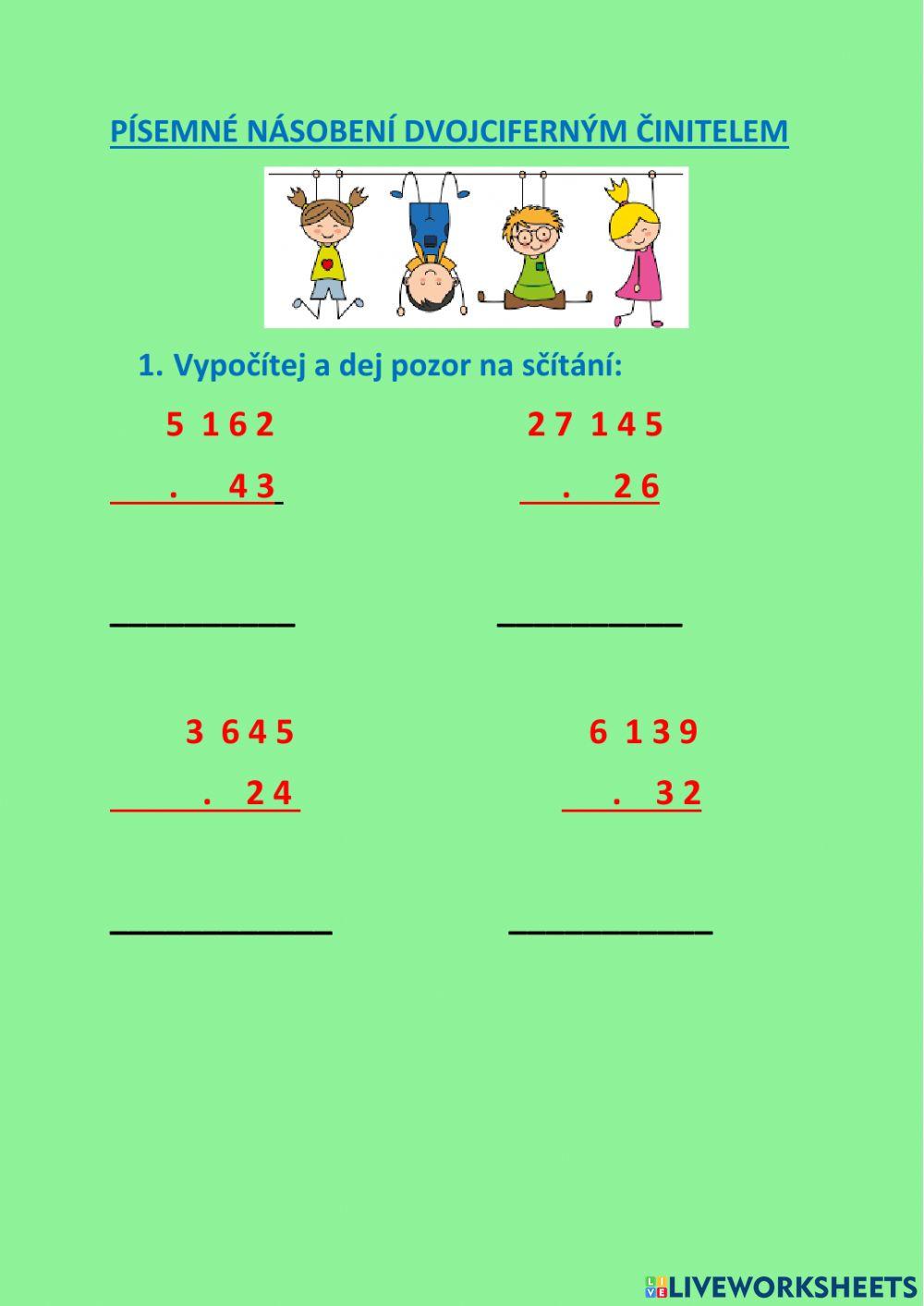 Písemné násobení dvojciferným činitelem