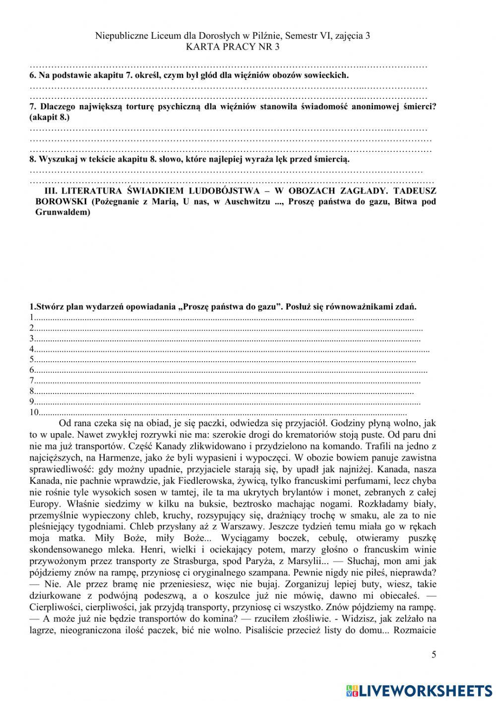 Liceum dla dorosłych w Pilźnie, semestr VI, zajęcia 3