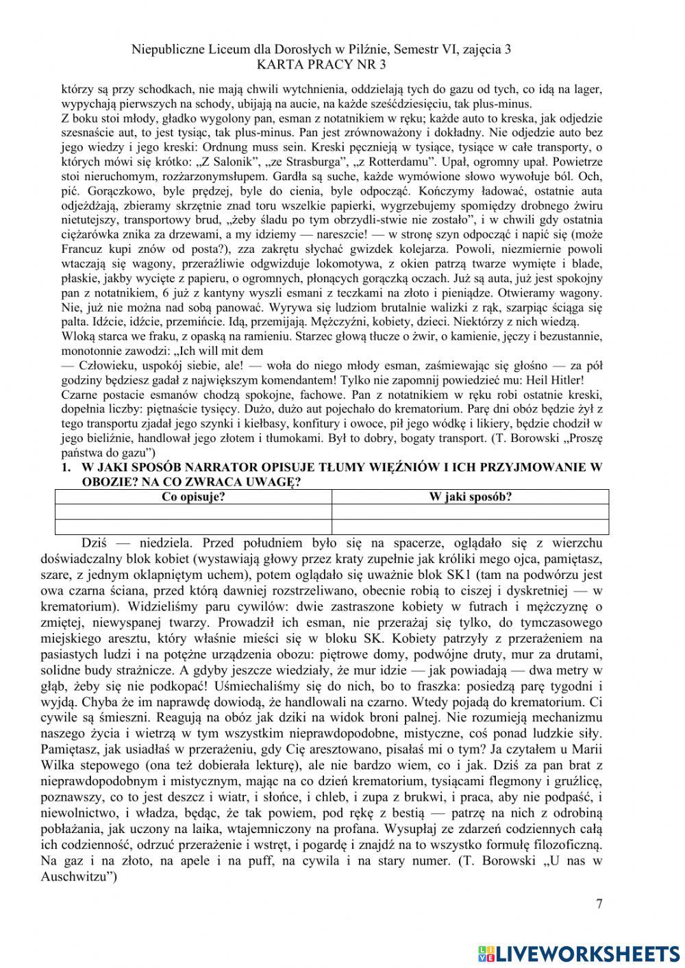 Liceum dla dorosłych w Pilźnie, semestr VI, zajęcia 3