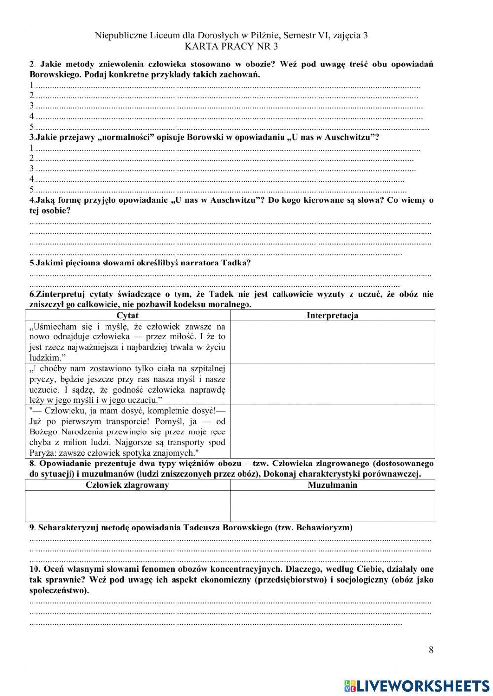 Liceum dla dorosłych w Pilźnie, semestr VI, zajęcia 3