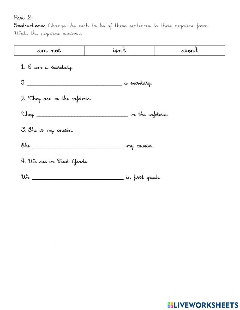 Homework verb to be present tense