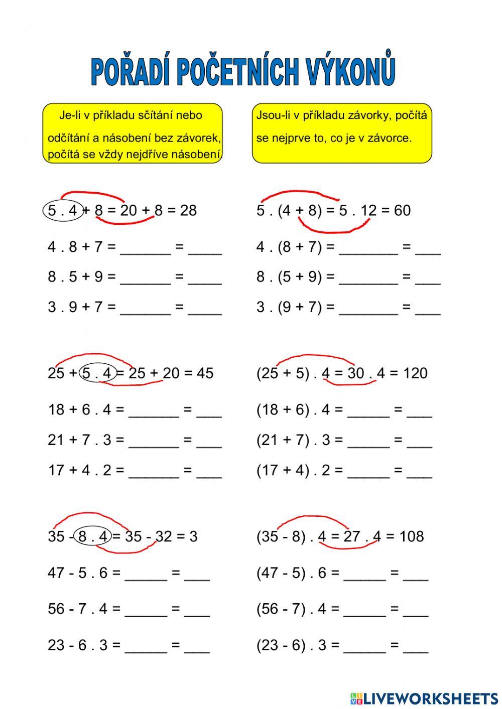 Převody jednotek, pořadí početních operací