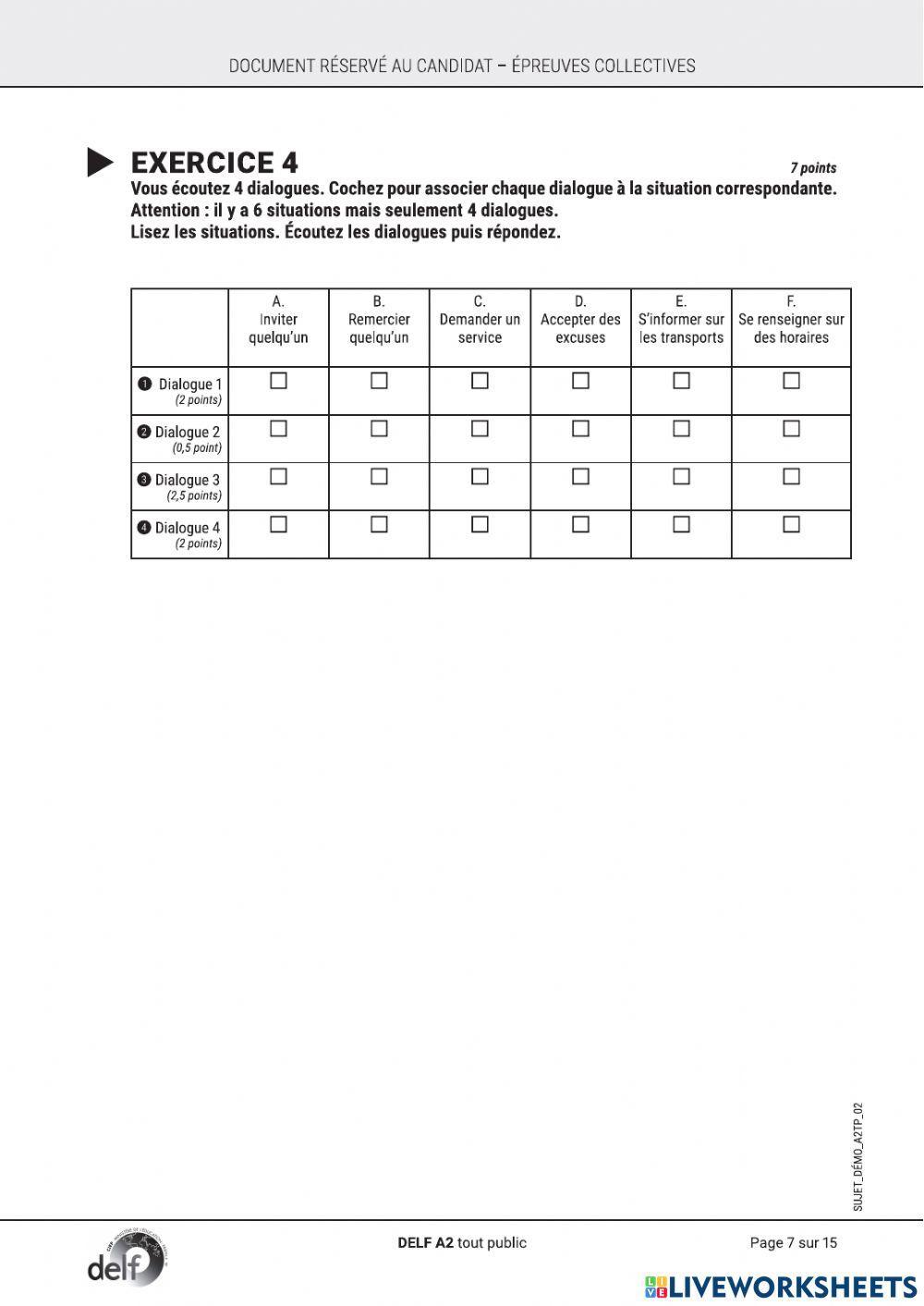 Compréhension orale DELF A2 : sujet 1 (réforme 2020)