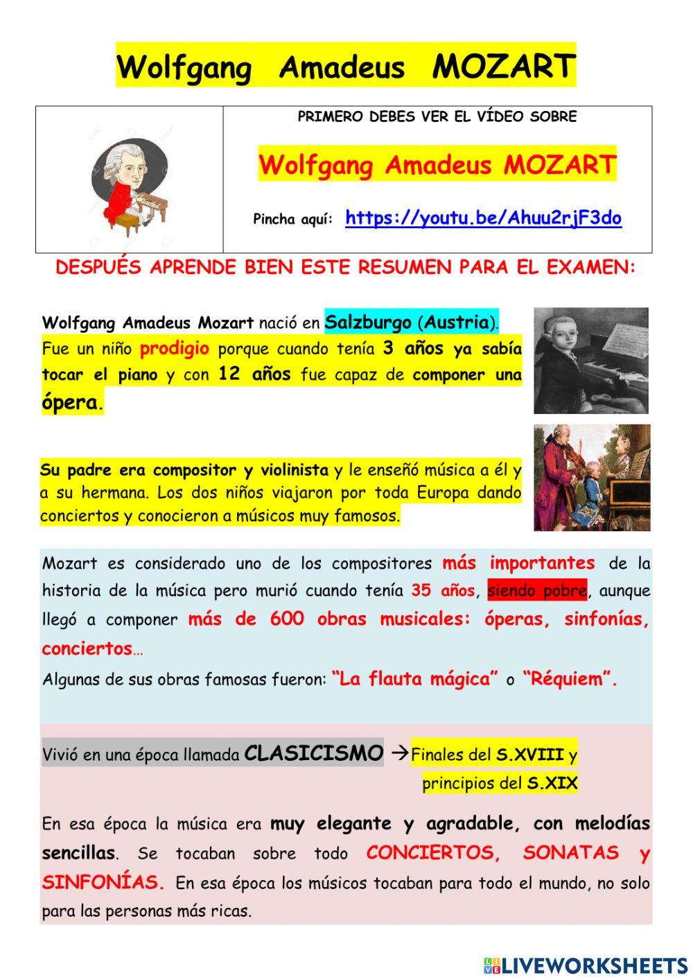 Mozart Worksheets Free