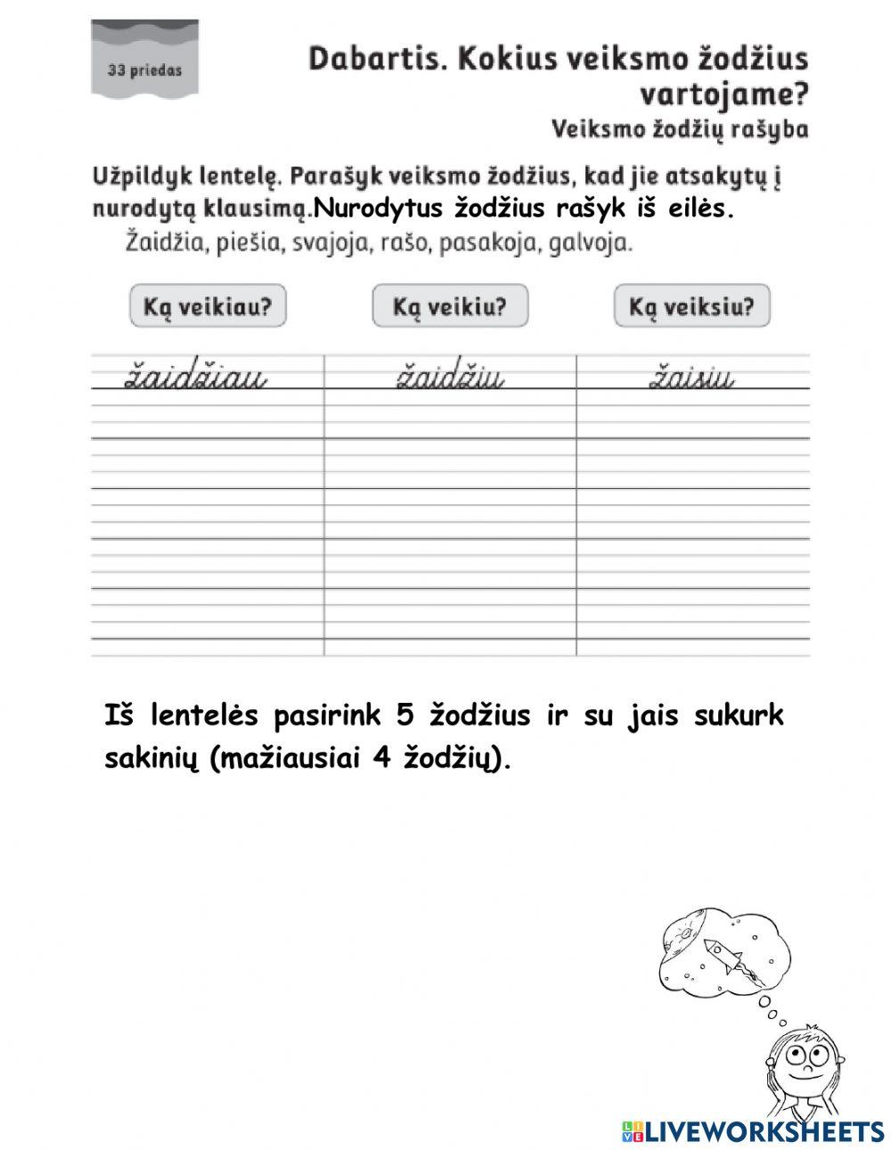 Veiksmo žodžiai. Dabartis