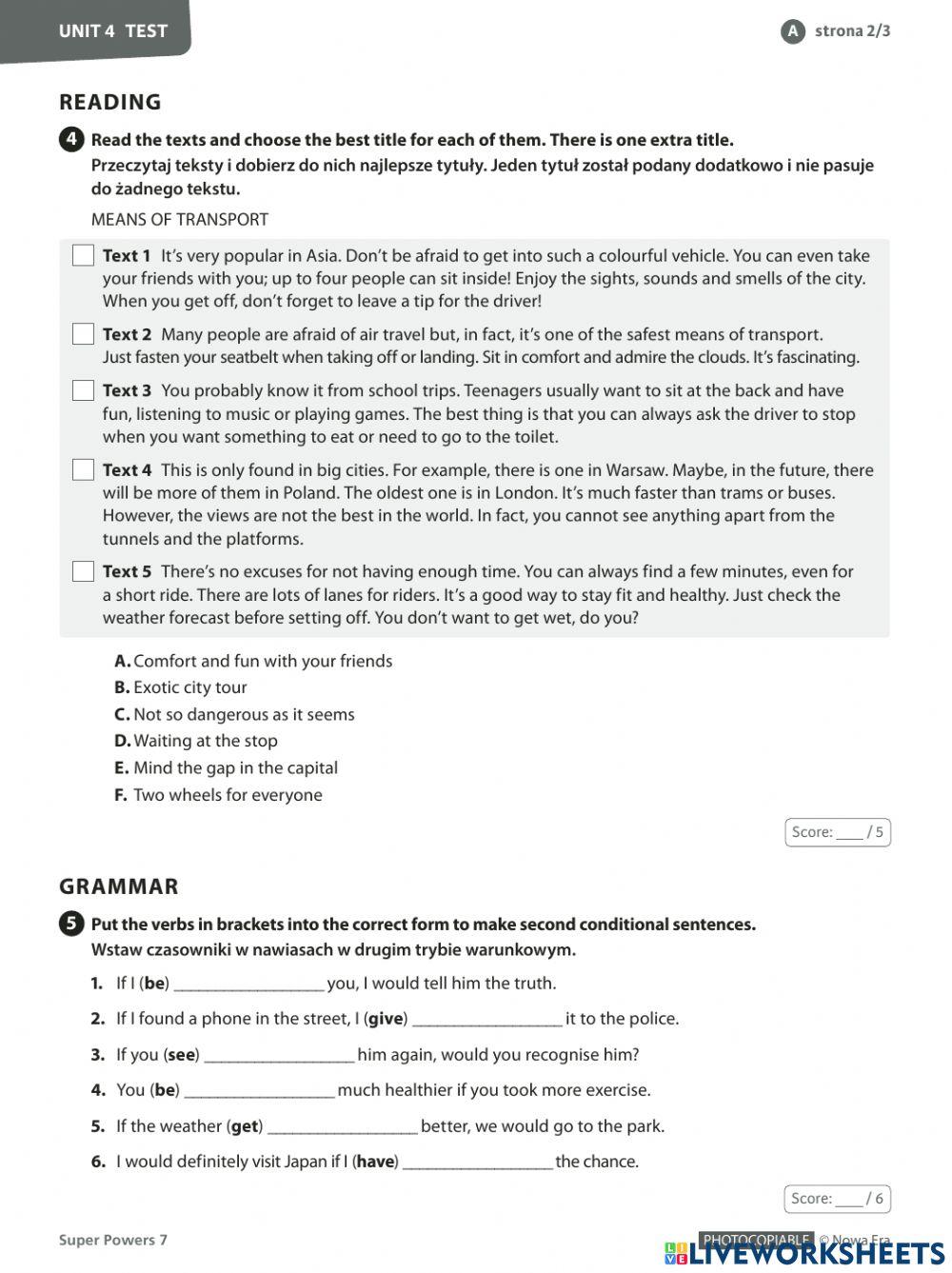 Unit 4 class 7 super powers online exercise for live worksheets