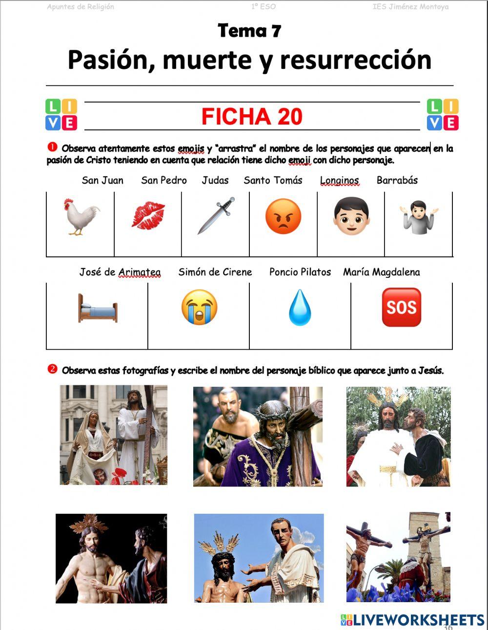 1º ESO. Tema 7. Pasión, muerte y resurrección de Jesús. Ficha 20