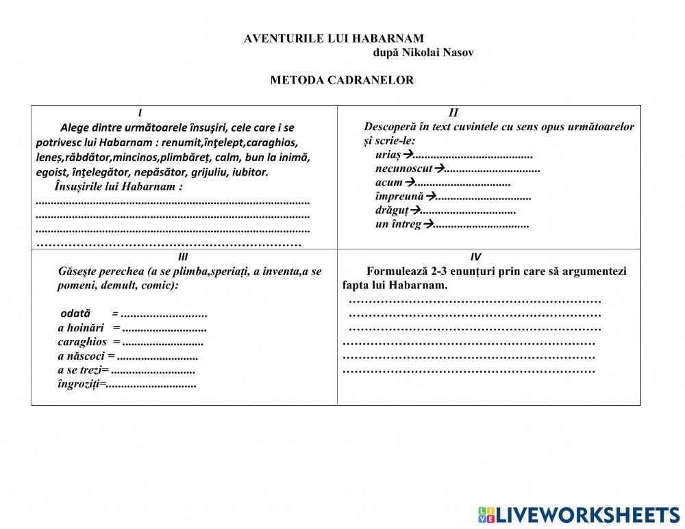 Aventurile lui Habarnam - metoda cadranelor