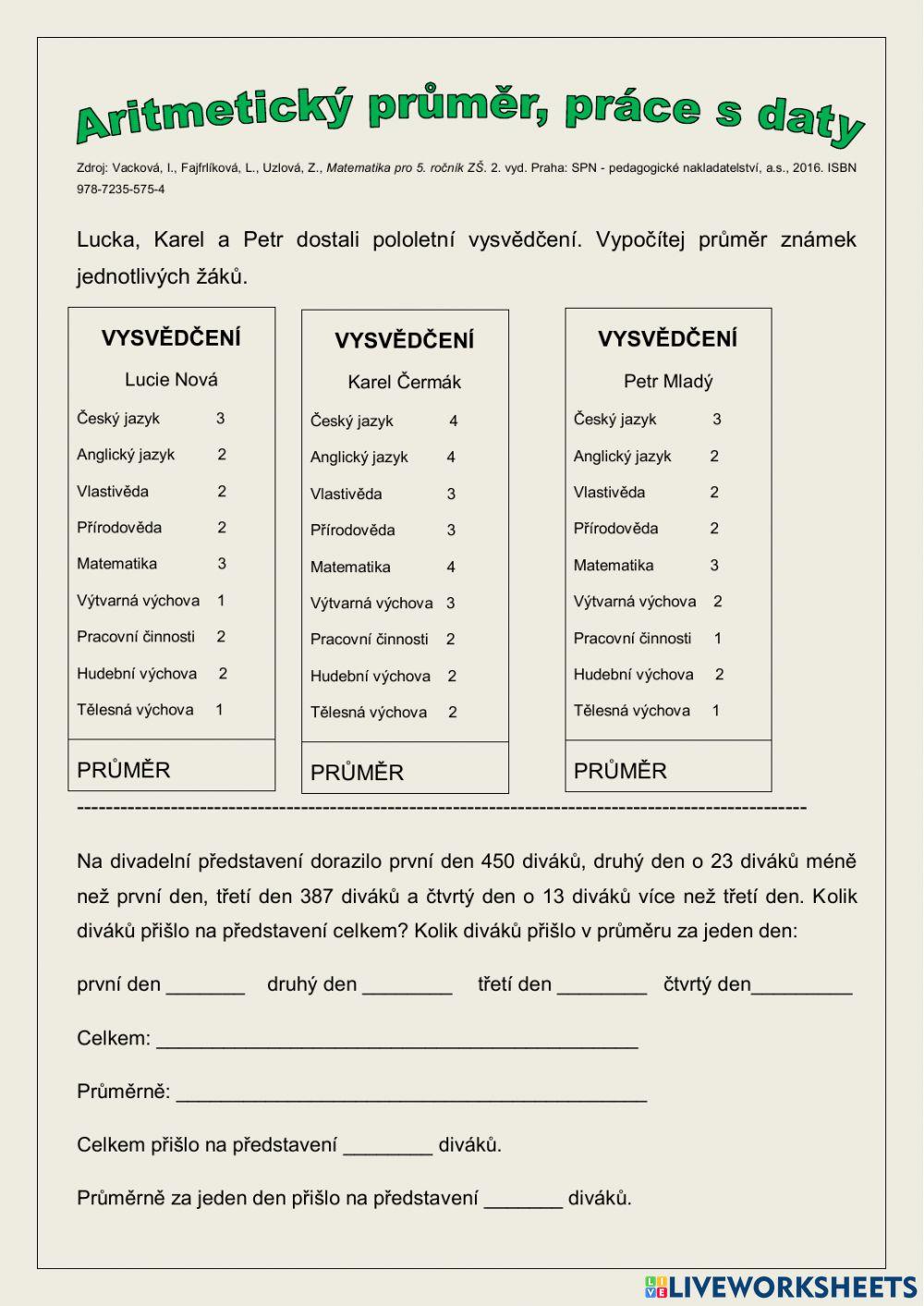 Aritmetický průměr, práce s daty