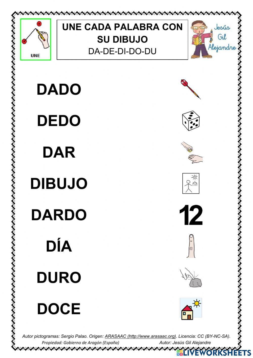 Une palabra y dibujo da de di do du mayúsculas