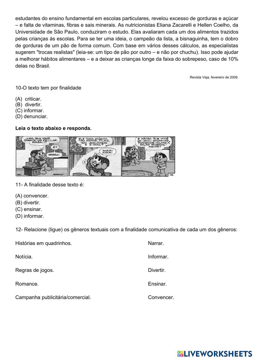 9 ano - Identificar gêneros textuais