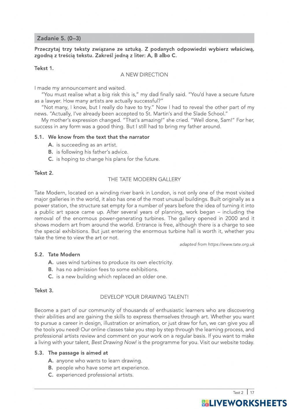 Reading test 2 matura podstawowa