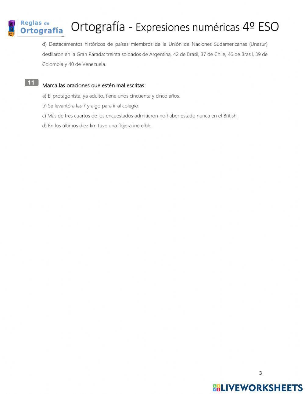 Ortografía números en cifras y letras