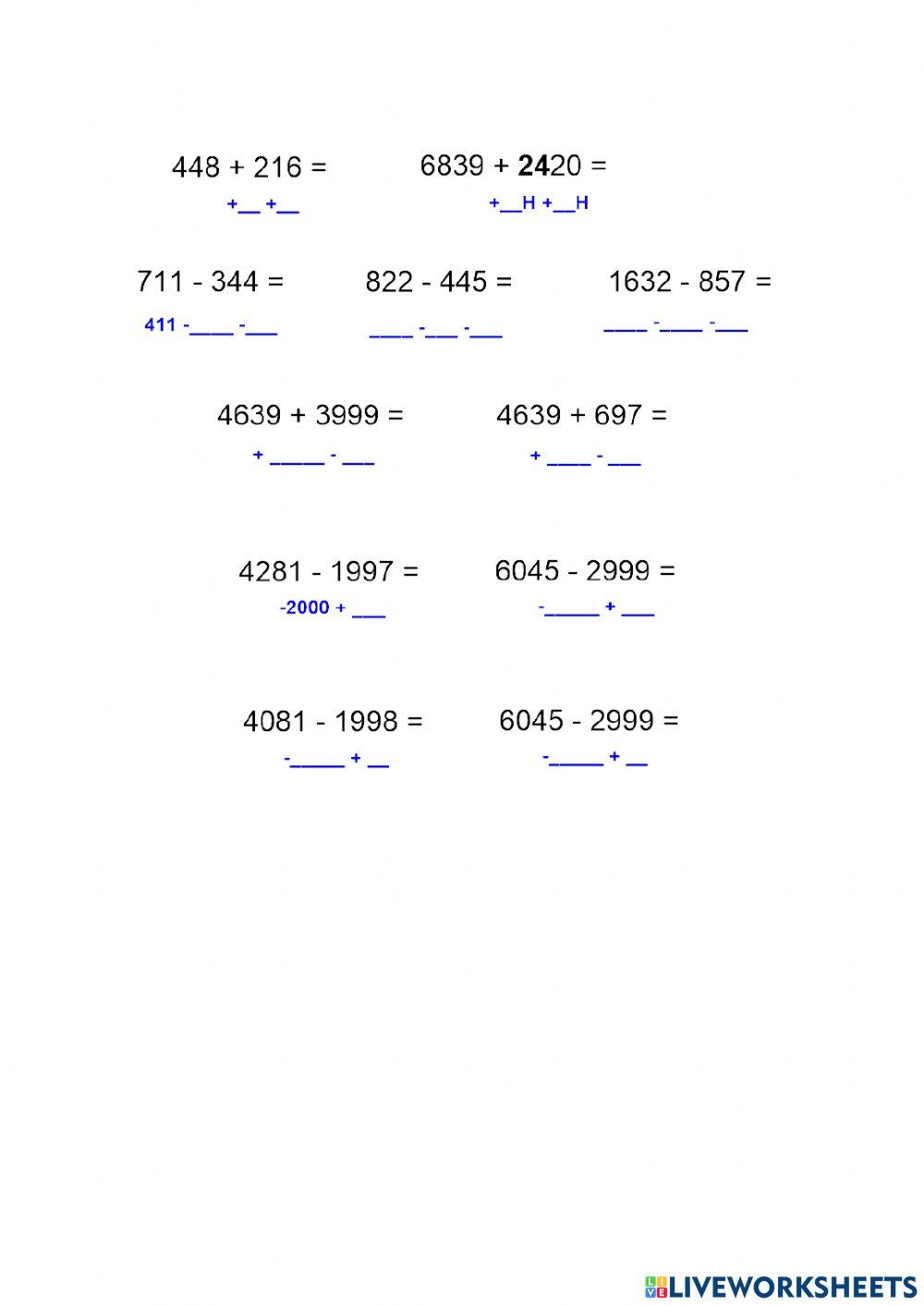 Subtraction and Addition Mental Arithmatic Set 2