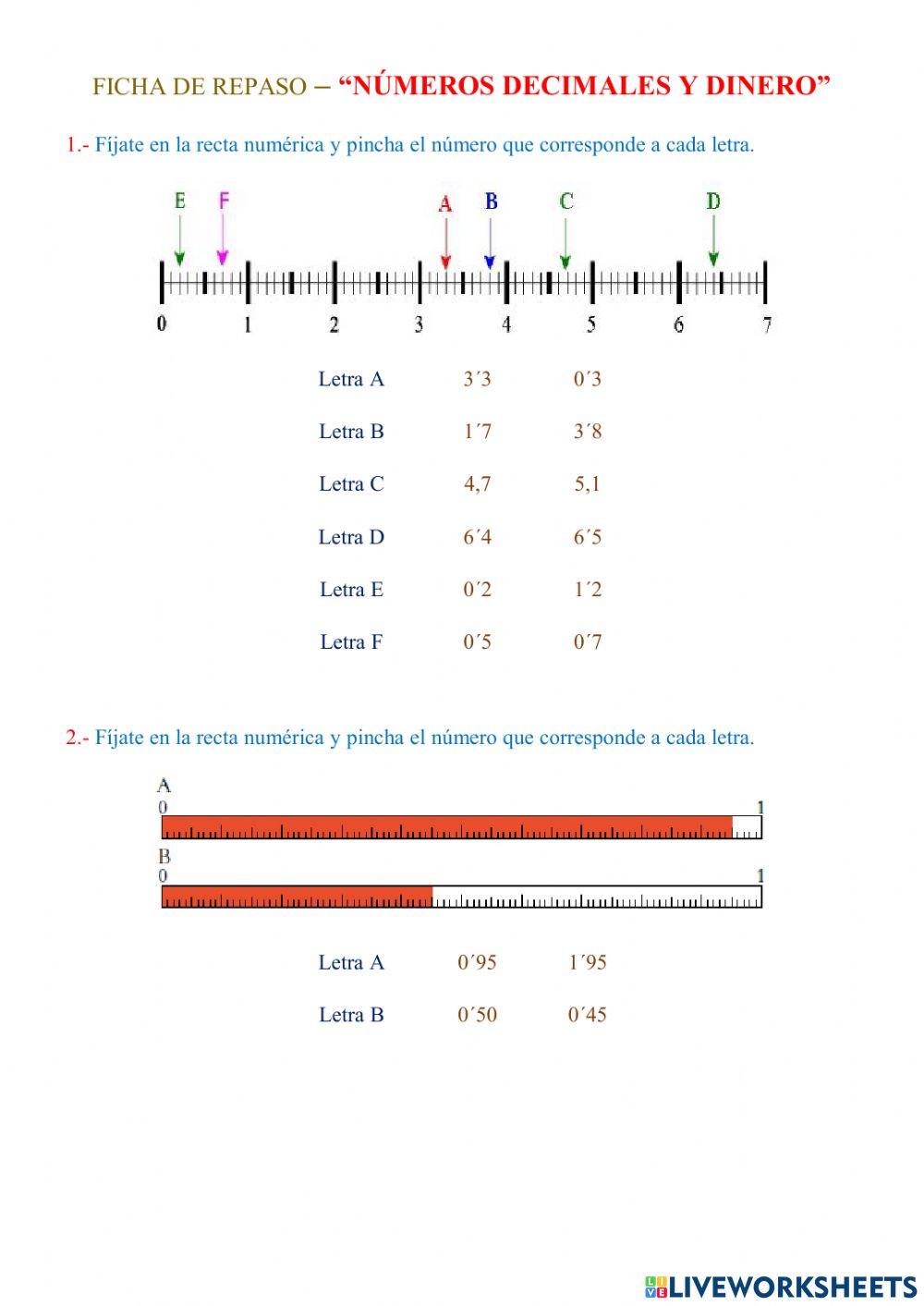 NÚMEROS DECIMALES Y DINERO