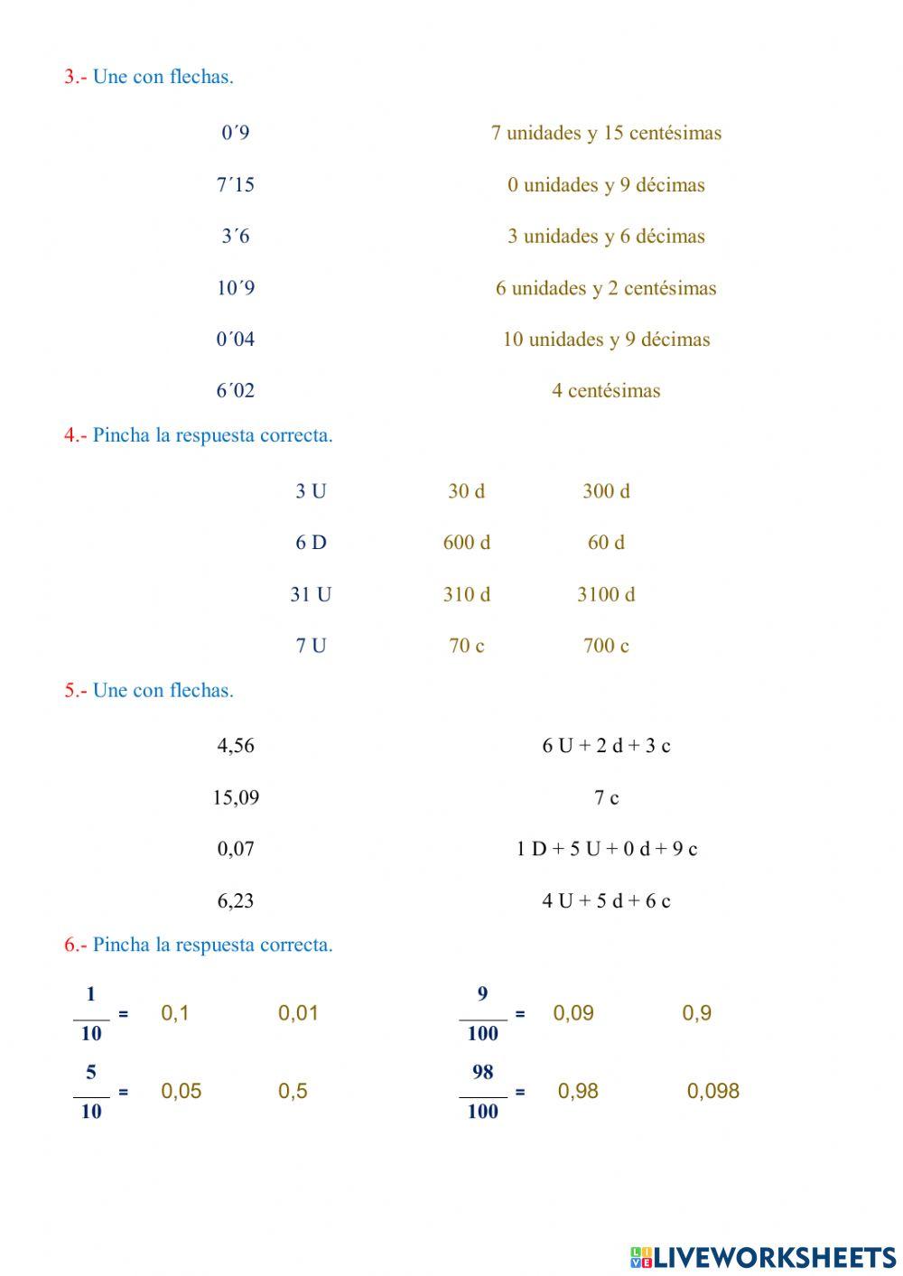 NÚMEROS DECIMALES Y DINERO