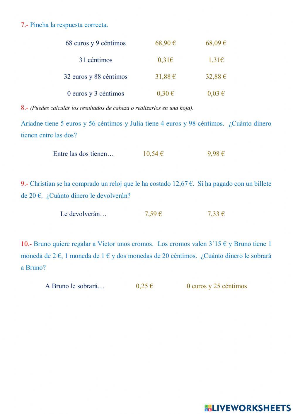 NÚMEROS DECIMALES Y DINERO