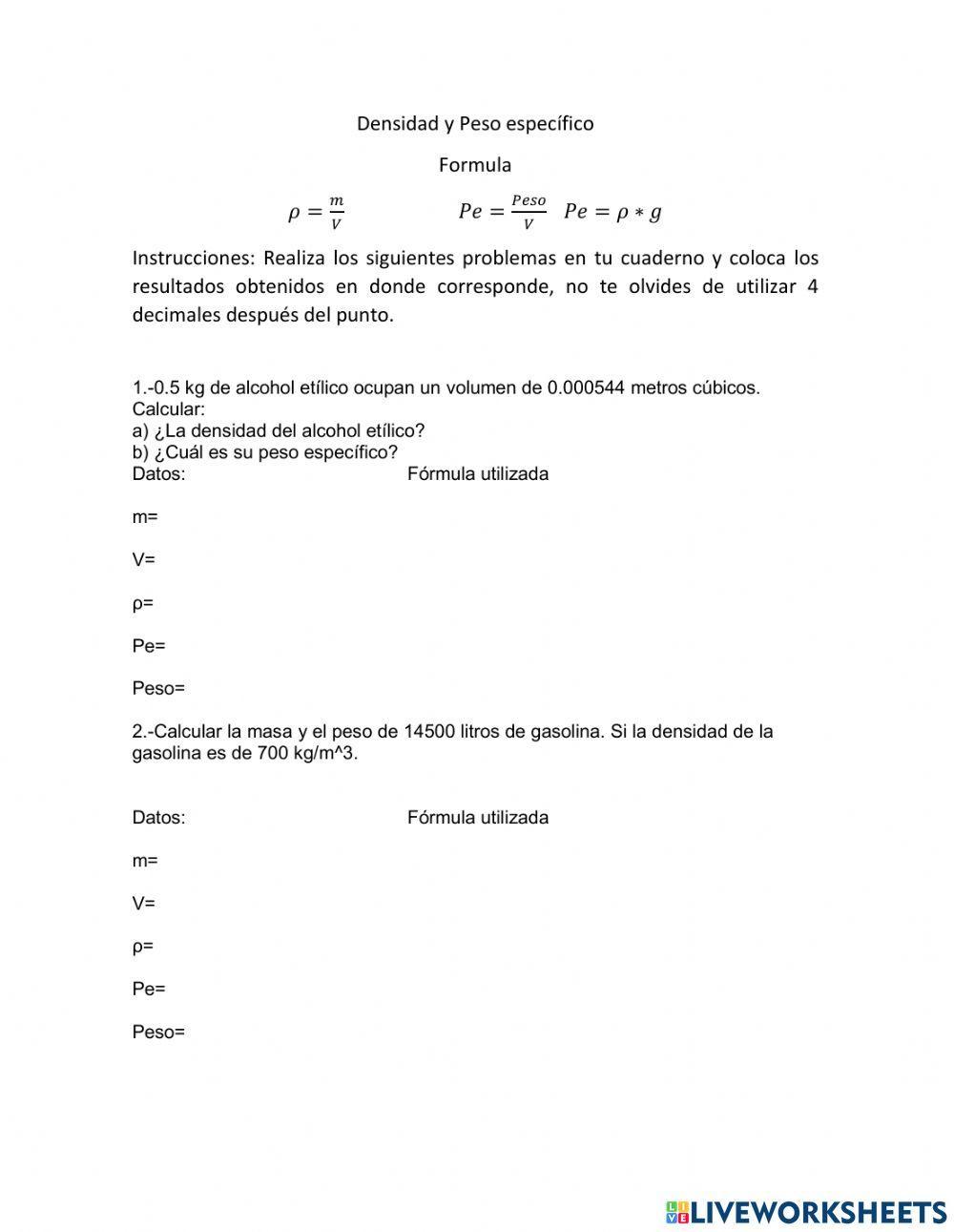 Densidad y peso específico