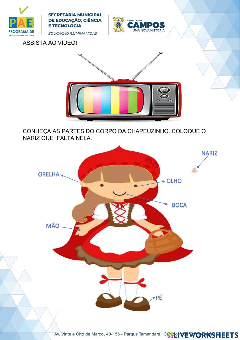 Chapeuzinho vermelho e partes do corpo