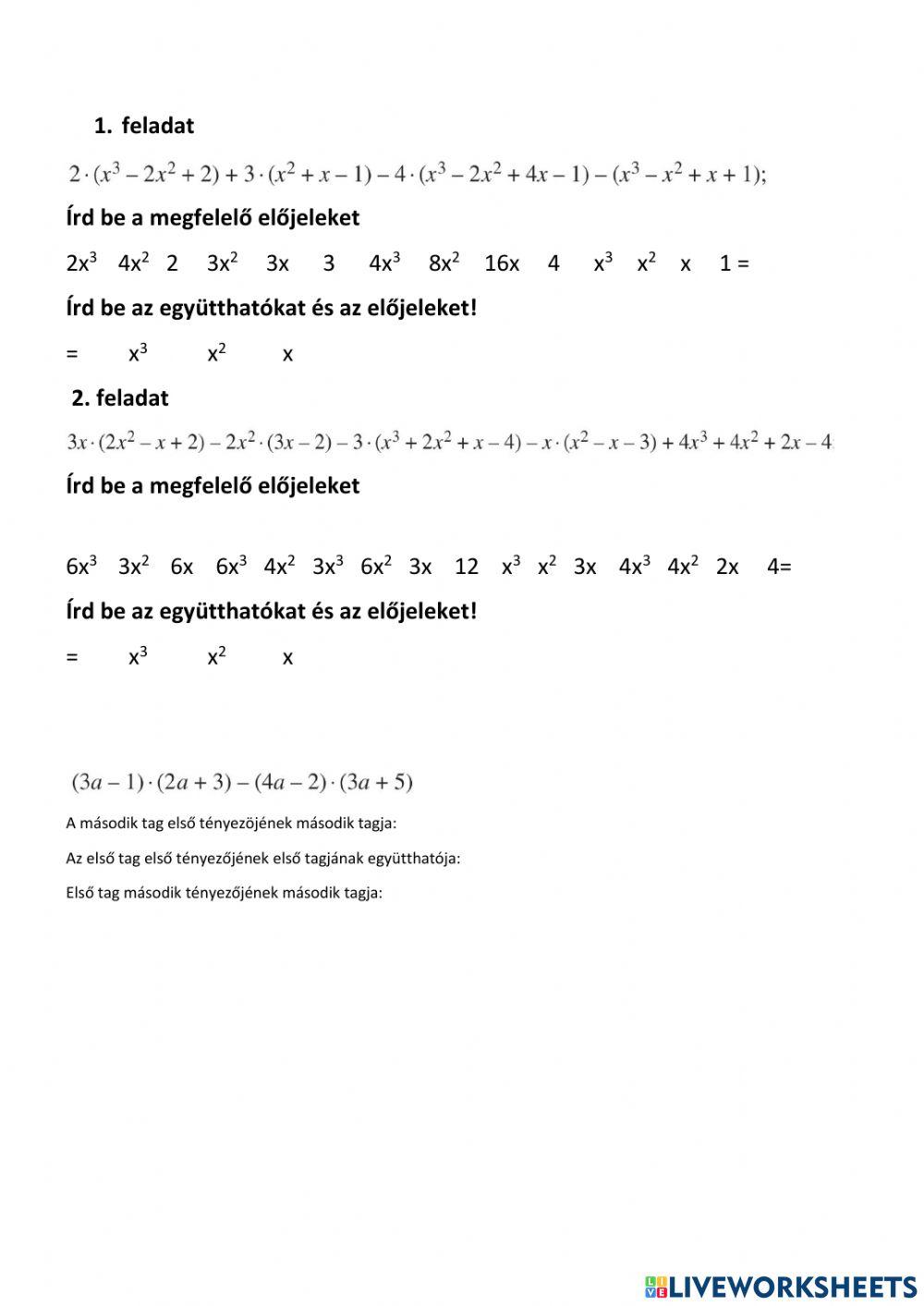 Műveletek polinómokkal