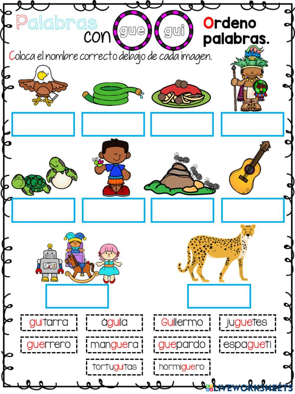 Palabras con gue - gui Ordeno palabras