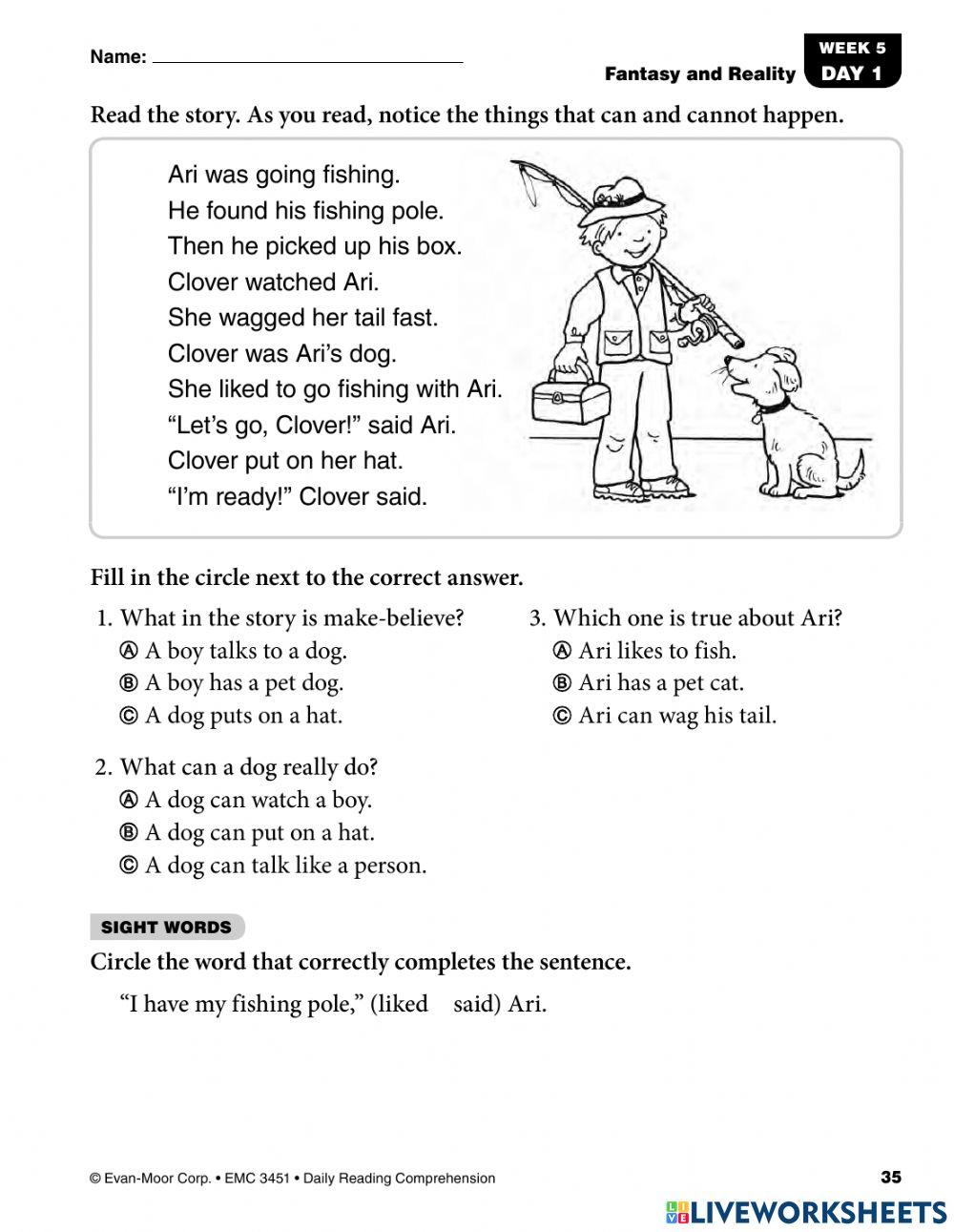 Reality and Fantasy Day 1 online exercise for | Live Worksheets