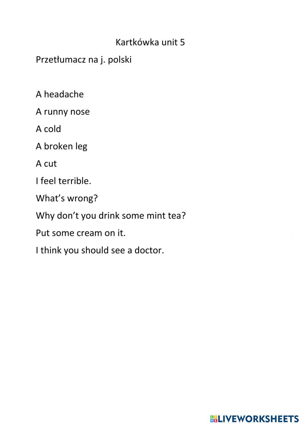 English Class a2 unit 5 short voc test (kl 6)