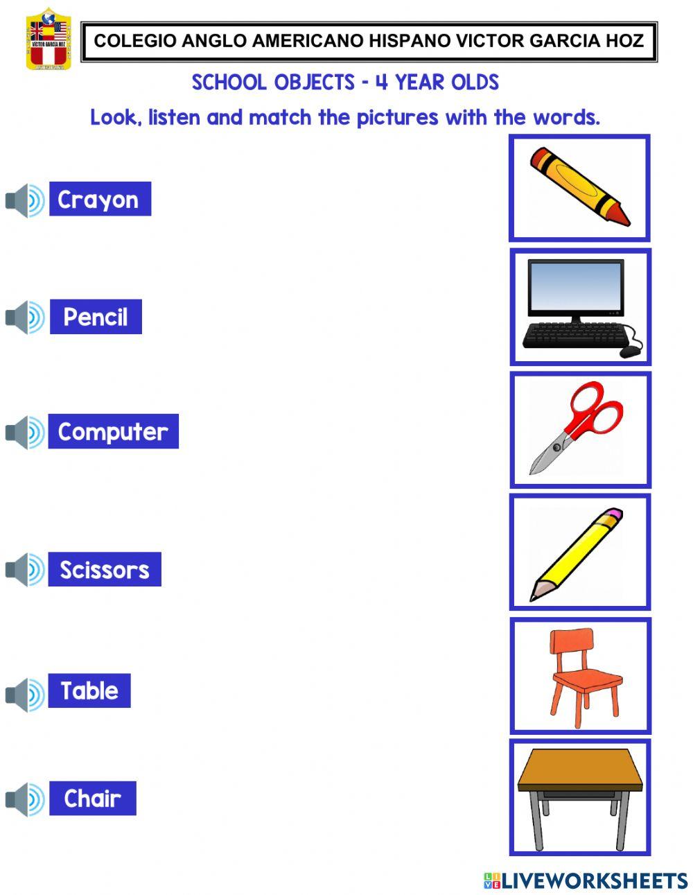 School objects – 4 year olds