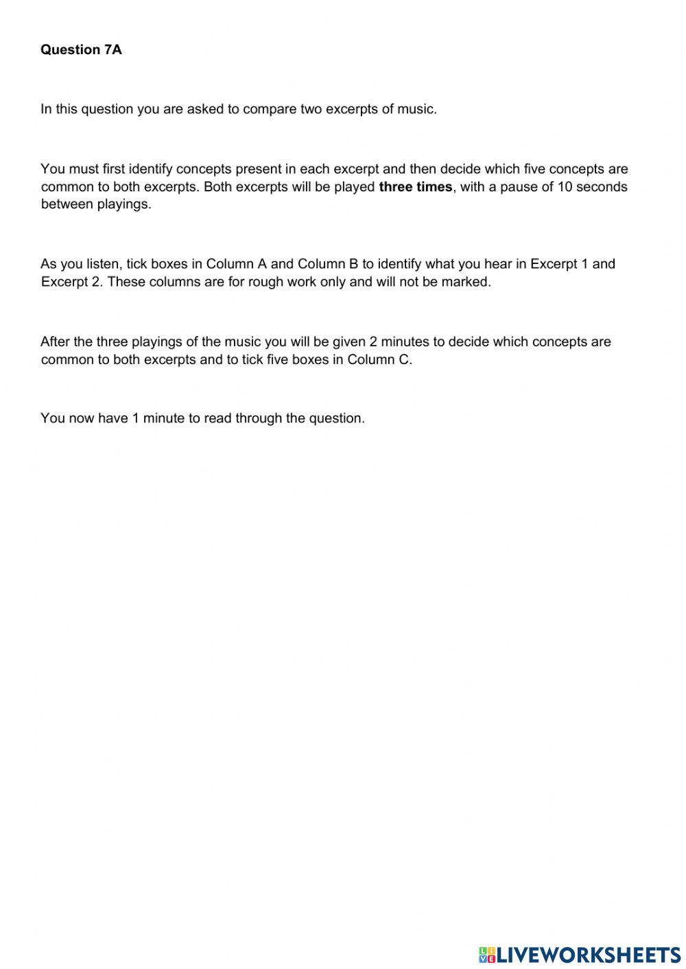 Higher Music UM Practise Question 7A